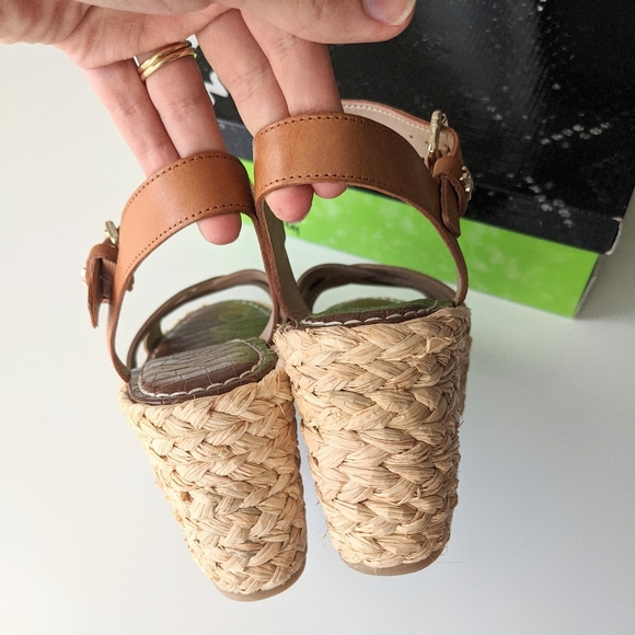 New! SAM EDELMAN Darline Gold Leather Espadrilles Wedge Sandals Heel Size 9.5 - Picture 15 of 16